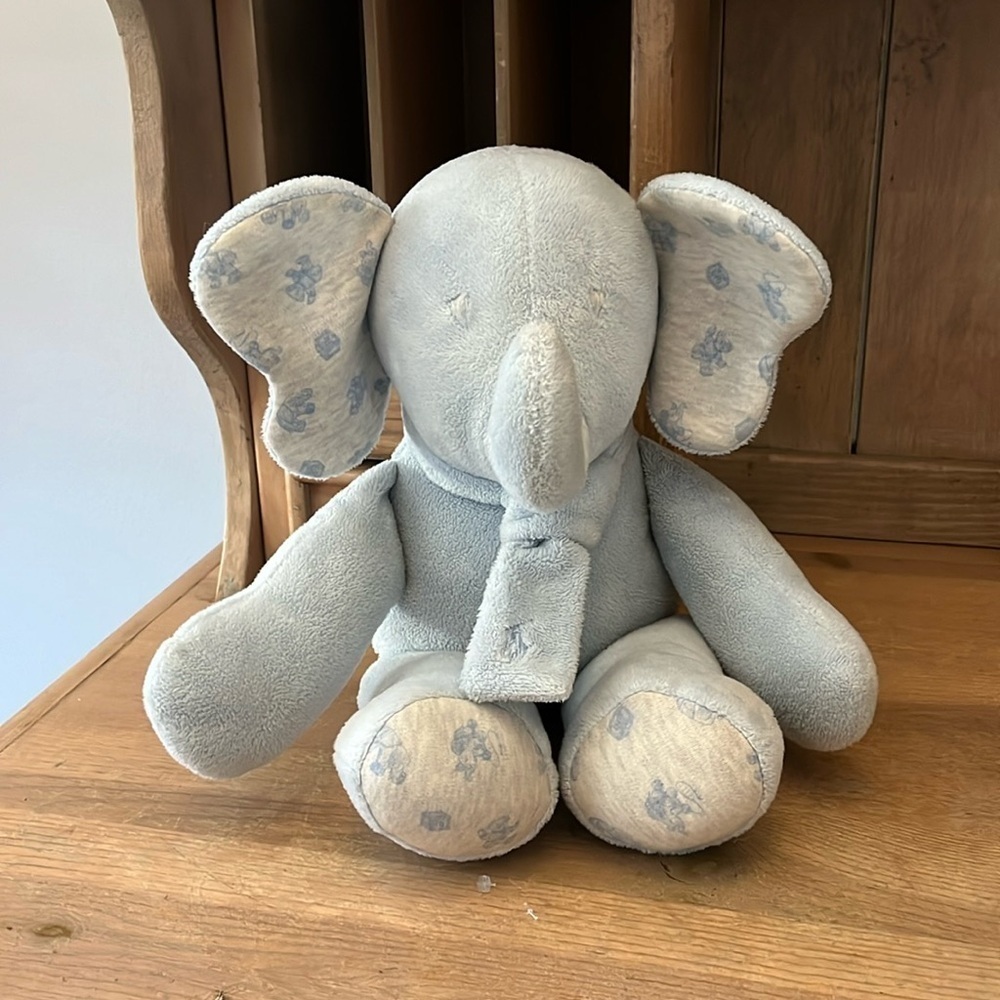 Ralph Lauren Plush Elephant Stuffed Animal Blue Horse Logo 14” Long